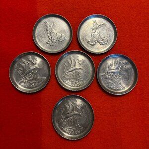 6 Hammered Aluminum Coasters: 4 Duck and 2 Scottie Schnauzer Terrier